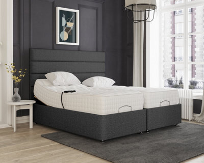 Milan Electric Adjustable Bed Set Fabric Pocket Sprung Mattress, Floor Standing Headboard - 6Ft - Gray - image 1