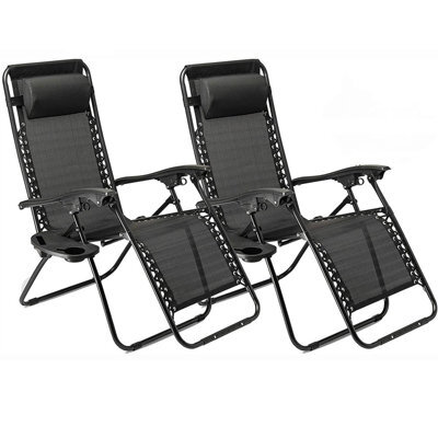 Gr8 Garden 2 X Textoline Zero Gravity Reclining Garden Chair Sun Beach Lounger Recliner Outdoor Black - image 1