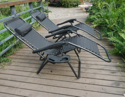 Gr8 Garden 2 X Textoline Zero Gravity Reclining Garden Chair Sun Beach Lounger Recliner Outdoor Black - thumbnail 4