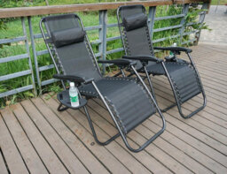 Gr8 Garden 2 X Textoline Zero Gravity Reclining Garden Chair Sun Beach Lounger Recliner Outdoor Black - thumbnail 3