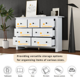 Sideboard Side Cabinet Kitchen Cabinet Storage Cabinet Sideboard Chest Of Drawers With 7 Drawers For Living Room, White - thumbnail 3