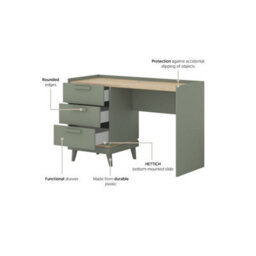 Arte  Scandi Green & Oak 3 Drawer Desk - Modern Study Table With Abs Edging W120 X H80 X D50Cm - thumbnail 5