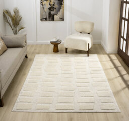 Isabella Living Room Area Rugs - Embossed Cobble Design Cream 120Cm X 170Cm - thumbnail 1