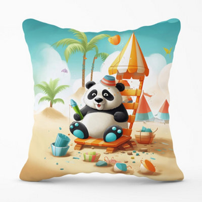 Warren Reed Designer Panda On A Beach Holiday Cushions 60Cm X 60Cm - image 1