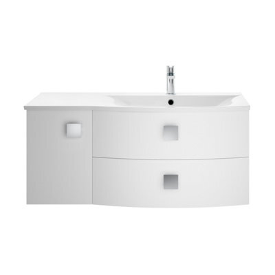 Balterley Gentleshaw Contemporary 1 Door 2 Drawer Right-Hand Wall Hung Vanity Unit With Curved Basin, Moon White, 1000mm - image 1