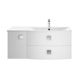 Balterley Gentleshaw Contemporary 1 Door 2 Drawer Right-Hand Wall Hung Vanity Unit With Curved Basin, Moon White, 1000mm - thumbnail 1