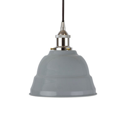 French Grey Lincoln Painted Dome Pendant Light With Nickel Lamp Holder And Black Round Cable - Se Home - image 1
