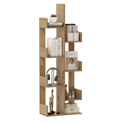 Gainoom  Home 8 Tier Natural Bookshelf Storage Display Floor Standing Bookcase Shelving Organizer - image 1