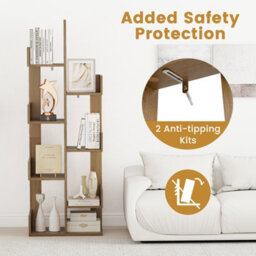 Gainoom  Home 8 Tier Natural Bookshelf Storage Display Floor Standing Bookcase Shelving Organizer - thumbnail 8