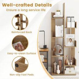 Gainoom  Home 8 Tier Natural Bookshelf Storage Display Floor Standing Bookcase Shelving Organizer - thumbnail 7