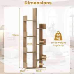 Gainoom  Home 8 Tier Natural Bookshelf Storage Display Floor Standing Bookcase Shelving Organizer - thumbnail 2