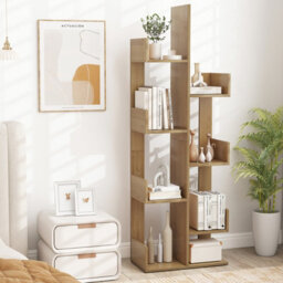 Gainoom  Home 8 Tier Natural Bookshelf Storage Display Floor Standing Bookcase Shelving Organizer - thumbnail 3
