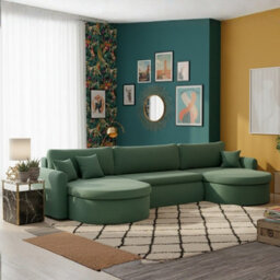 Verona U Corner Sofa Bed Has Storage Box Green - thumbnail 1