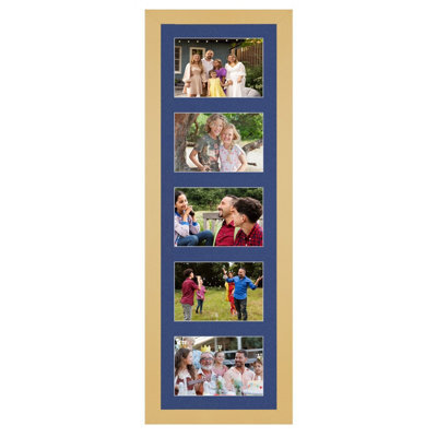AK Frames 26X8 Mustard Yellow Modern Multi Photo Frame With Blue Mount - Holds 5 Apertures (5X) 6X4 Photos - image 1