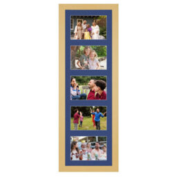 AK Frames 26X8 Mustard Yellow Modern Multi Photo Frame With Blue Mount - Holds 5 Apertures (5X) 6X4 Photos - thumbnail 1