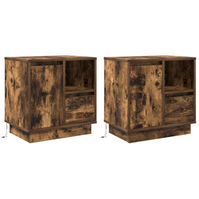 Berkfield Modern Bedside Cabinets With Led Lights 2 Pcs Smoked Oak 50X34,5X50 Cm