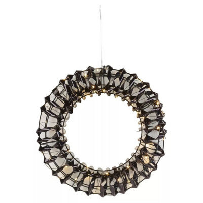 Urbn-Living Urbnliving 30Cm Round Black Wreath Decoration With Led Lights Christmas Ornament Lights Hanging Xmas Decor - image 1