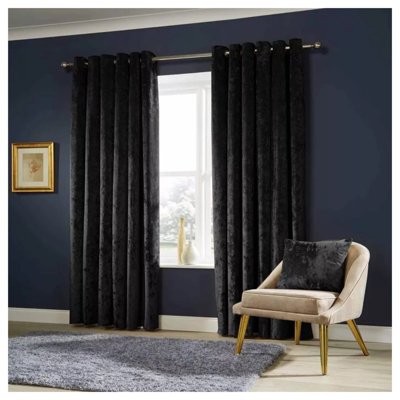 Ameha Black Velvet Curtain Ready Made Eyelet Blackout Thermal Insulated Curtain Pair 90''x90'' With Tiebacks Home Decor Uk - image 1