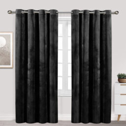 Ameha Black Velvet Curtain Ready Made Eyelet Blackout Thermal Insulated Curtain Pair 90''x90'' With Tiebacks Home Decor Uk - thumbnail 6