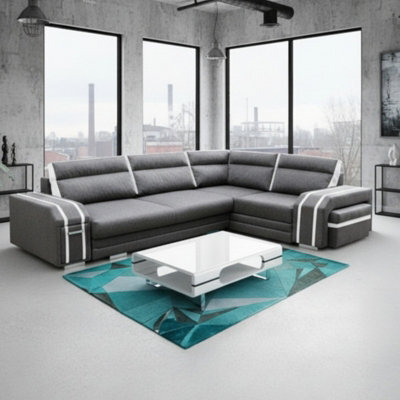 Avatar Corner Sofa Bed With Ottoman And Side Bar Upholstered Back Loose Cushions 300X200X90Cm 145X220Cm Grey And White Right - image 1