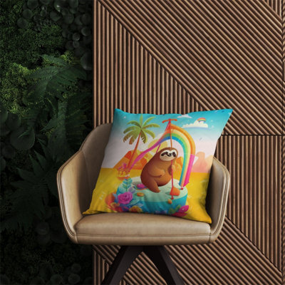 Warren Reed Designer Sloth On A Beach Holiday Outdoor Cushion 60Cm X 60Cm