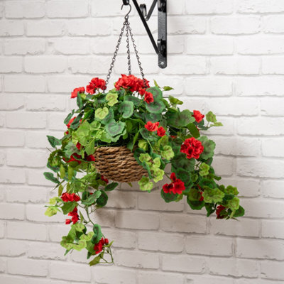Scottish Everlastings Ltd. Scottish Everlastings Artificial 80Cm Red Geranium Hanging Basket