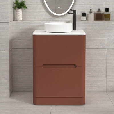 Royal Bathrooms Venice 600mm Terracotta Clay Freestanding Bathroom Countertop Vanity Unit 2 Drawer With Art Basin - image 1