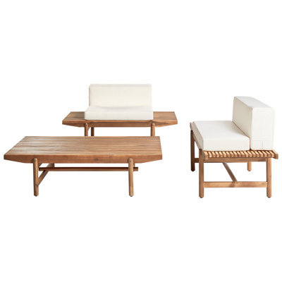 Beliani Garden Lounge Set With Table 2 Seater Giaveno Acacia Wood Off-White - image 1