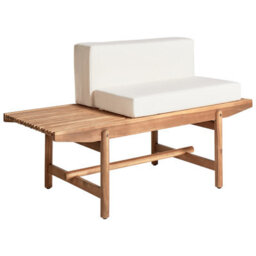 Beliani Garden Lounge Set With Table 2 Seater Giaveno Acacia Wood Off-White - thumbnail 5