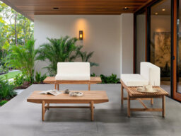 Beliani Garden Lounge Set With Table 2 Seater Giaveno Acacia Wood Off-White - thumbnail 2