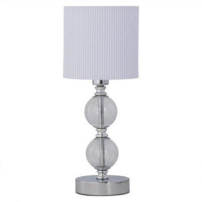 First Choice Lighting Chrome Two Ball Table Lamp With White Pleat Shade - image 1