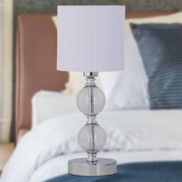First Choice Lighting Chrome Two Ball Table Lamp With White Pleat Shade - thumbnail 5