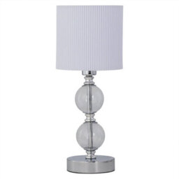 First Choice Lighting Chrome Two Ball Table Lamp With White Pleat Shade