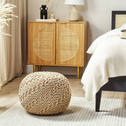 Beliani Round Pouf Ottoman Beige 50 X 35 Cm - Knitted Cotton Cover With Eps Beads - thumbnail 2
