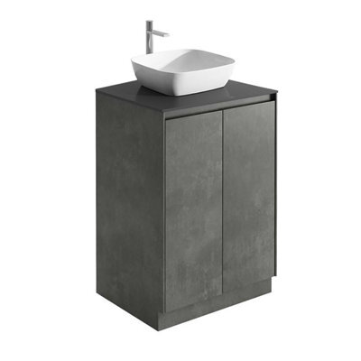 Plum&clay Rigel Concrete Floor Standing Bathroom Vanity Unit With Black Worktop (W)600mm (H)850mm