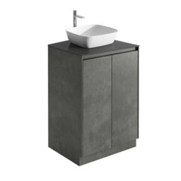 Plum&clay Rigel Concrete Grey Floor Standing Bathroom Vanity Unit With Black Worktop (W)600mm (H)850mm - thumbnail 1