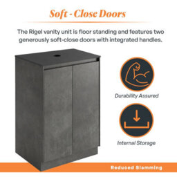 Plum&clay Rigel Concrete Grey Floor Standing Bathroom Vanity Unit With Black Worktop (W)600mm (H)850mm - thumbnail 4