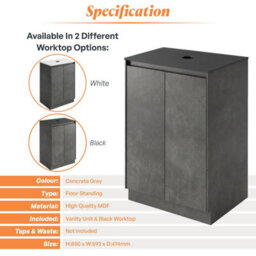 Plum&clay Rigel Concrete Grey Floor Standing Bathroom Vanity Unit With Black Worktop (W)600mm (H)850mm - thumbnail 5