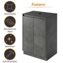 Plum&clay Rigel Concrete Grey Floor Standing Bathroom Vanity Unit With Black Worktop (W)600mm (H)850mm - thumbnail 6