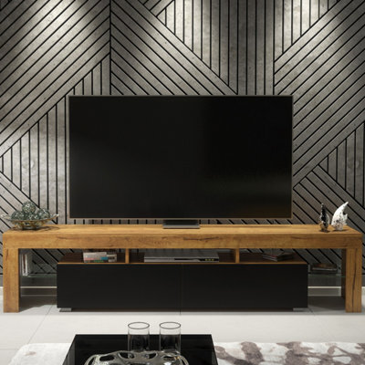 Creative Furniture Nova Tv Unit 200Cm - Dark Oak & Black Matt Doors - image 1