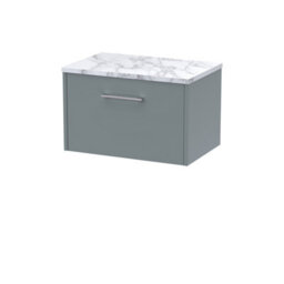 Hudson Reed Juno Wall Hung Single Soft Close Drawer Vanity Unit With Laminate Worktop In Coastal Grey Finish, 600mm - thumbnail 1