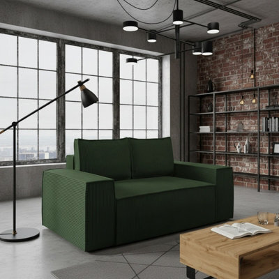 Malaga Small Sofa Bed Compact Fold Out 2 Seater Sofa With Hidden Storage Stylish Upholstery Comfortable Seating Green Corduroy - image 1