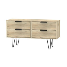 Ready Assembled Matt Oak Effect 4 Drawer Wide Chest Of Drawers (H)570mm (W)1145mm (D)395mm - thumbnail 1
