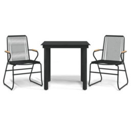 Berkfield 3 Piece Garden Dining Set Black Pvc Rattan - thumbnail 2