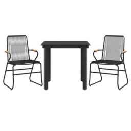 Berkfield 3 Piece Garden Dining Set Black Pvc Rattan - thumbnail 3