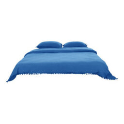 Living And Home Pom Pom Tassels Easy Care King Size Bedding Solid Duvet Cover With 2 Pillowcase Set Blue - thumbnail 8