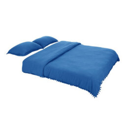 Living And Home Pom Pom Tassels Easy Care King Size Bedding Solid Duvet Cover With 2 Pillowcase Set Blue - thumbnail 2