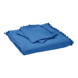 Living And Home Pom Pom Tassels Easy Care King Size Bedding Solid Duvet Cover With 2 Pillowcase Set Blue - thumbnail 4