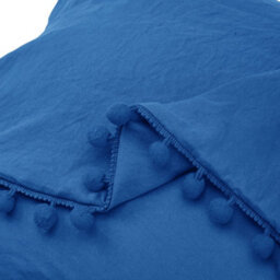 Living And Home Pom Pom Tassels Easy Care King Size Bedding Solid Duvet Cover With 2 Pillowcase Set Blue - thumbnail 6