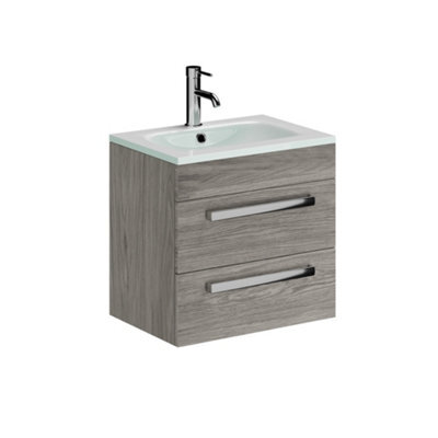 Plum&clay Novela Grey Wood Wall Hung Vanity Unit With Glass Basin (W)515mm - image 1